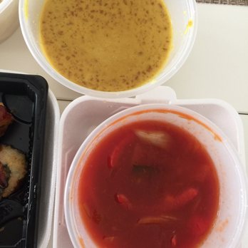 Brumunddal Sushi - Satay sauce for the chicken and sweet and sour sauce for the fried shrimp - Sushi Bars Near Me - Brumunddal, 04