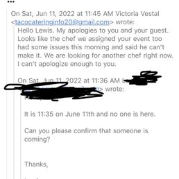 email confirmation that no one is showing up 45 minutes after scheduled arrival time