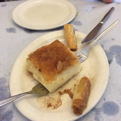 Jim's Greek Tavern - Mystery mushy dessert with a bit of baklava on the side