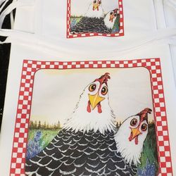 GrapeLeaf Graphics - Printed tea towels and matching facemask Funky Chicks by Denise Pandey