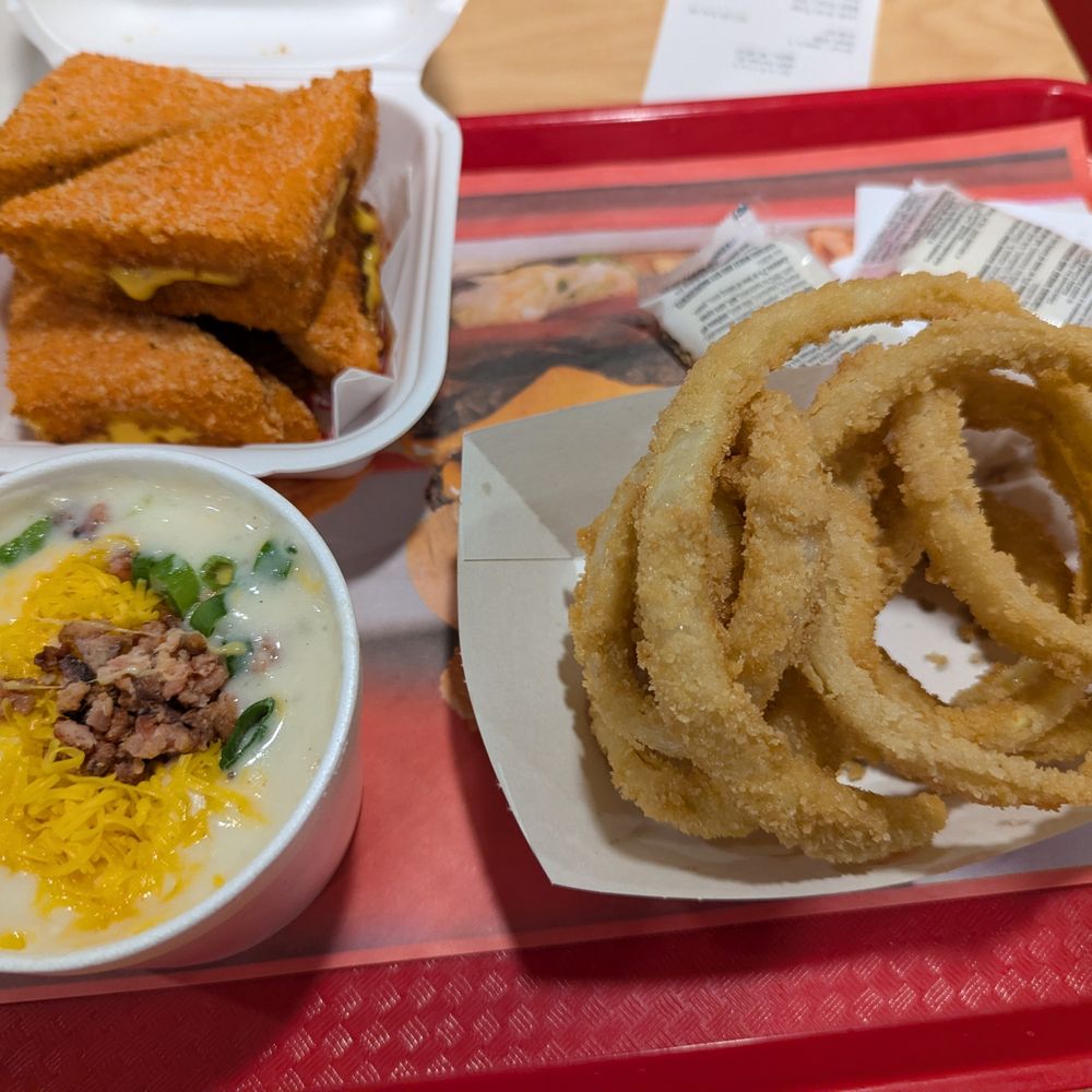 Don & Millie's - Onion Rings (Right), Cheese Frenchie (Top), Baked Potato Soup (Bottom) - Diners Near Me - Omaha, Nebraska