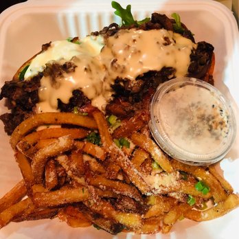 Riverside Taphouse - Lamb Truffle Cheesesteak with Truffle Fries - American Near Me - Baltimore, Maryland
