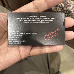 Zepeda Auto Repair - Business card.
