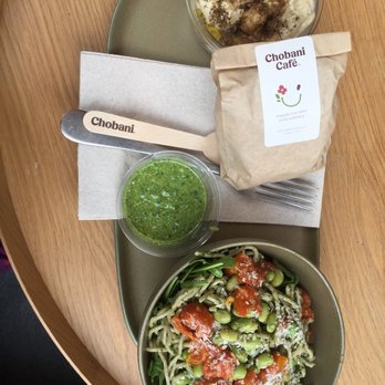 Chobani - Combo: 1/2 hummus and za'atar + 1/2 seasonal buckwheat soba, pesto, and arugula salad - Coffee & Tea Near Me - New York, New York Chobani - Combo: 1/2 hummus and za'atar + 1/2 seasonal buckwheat soba, pesto, and arugula salad - Coffee & Tea Near Me - New York, New York