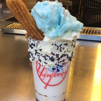 New York Yankees - Craziest sundae with cotton candy, Cracker Jack and churros $15 but the cup is a souvenir. - Professional Sports Teams Near Me - Bronx, New York New York Yankees - Craziest sundae with cotton candy, Cracker Jack and churros $15 but the cup is a souvenir. - Professional Sports Teams Near Me - Bronx, New York