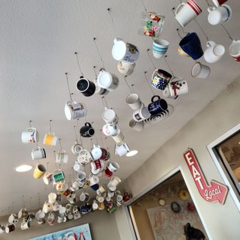 Maple Leaf Diner - Coffee mugs on the ceiling - American Near Me - Dallas, Texas Maple Leaf Diner - Coffee mugs on the ceiling - American Near Me - Dallas, Texas