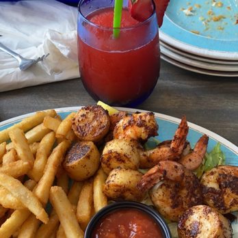 Beach Waves Grill - Frozen margarita w/ seared scallops and friend fries - Seafood Near Me - Indian Rocks Beach, Florida