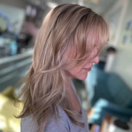 Cut and Full highlights with pearl and silver toner. Photo taken by stylist, Lauren Cut and Full highlights with pearl and silver toner. Photo taken by stylist, Lauren