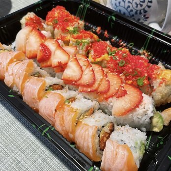 Sushi World - From left to right: Bentley Roll Specialty, Cypress Roll Specialty, and Cheetah Roll - Sushi Bars Near Me - Cypress, California Sushi World - From left to right: Bentley Roll Specialty, Cypress Roll Specialty, and Cheetah Roll - Sushi Bars Near Me - Cypress, California