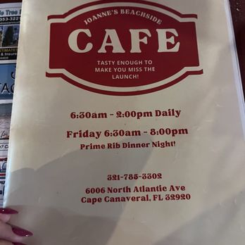 Joanne’s Beachside Cafe - Menu and hours of operation - American Near Me - Cape Canaveral, Florida