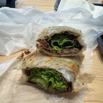 Eight Jane Food 秀八珍卤味 - Beef scallion pancake wrap cut in half - Chinese Near Me - Flushing, New York