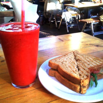 Carabela - Cured manchego cheese sandwich with strawberry juice. - Juice Bars & Smoothies Near Me - Barcelona, B Carabela - Cured manchego cheese sandwich with strawberry juice. - Juice Bars & Smoothies Near Me - Barcelona, B