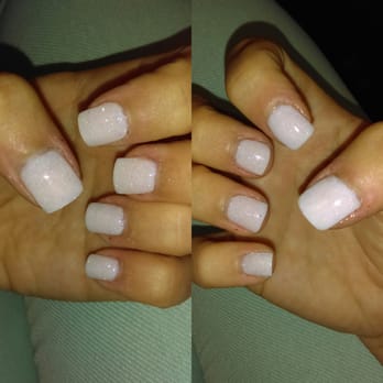Xscape Nails Spa - White Glitter Dipped nails - no cuticle work (with flash) - Nail Salons Near Me - Arlington, Texas