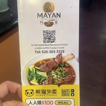 Mayan Bar & Noodle - Menu - Szechuan Near Me - Monrovia, California