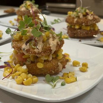Where the Flavors Go! - Fried green tomato stack - Personal Chefs Near Me - San Diego, California Where the Flavors Go! - Fried green tomato stack - Personal Chefs Near Me - San Diego, California