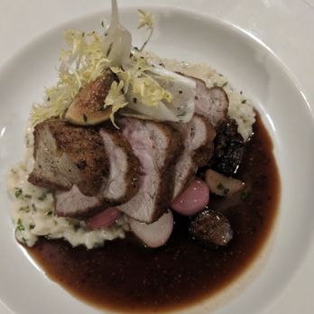 Bouchon - Pork Loin with risotto and pickled figs. - French Near Me - Santa Barbara, California