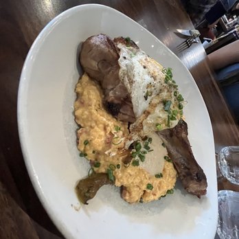 Savoir - Smothered pork chop - Brunch Menu - Grits lumpy and grainy, Egg over cooked and chop was cold . Disappointing - Breakfast & Brunch Near Me - Houston, Texas Savoir - Smothered pork chop - Brunch Menu - Grits lumpy and grainy, Egg over cooked and chop was cold . Disappointing - Breakfast & Brunch Near Me - Houston, Texas