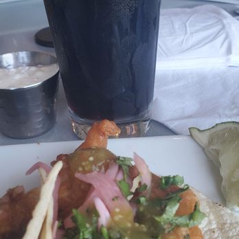 Woodstock Brewing - Cod taco with the oatmeal stout..yes please! - Breweries Near Me - Phoenicia, New York