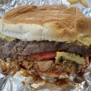Char Grill - 1/2 lb Hamburger Steak Sandwich w/ cheese, lettuce, chili, tomato - August 2026 - Burgers Near Me - Wake Forest, North Carolina