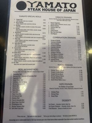 Menu photo 4 Yamato Steak House Somerset, PA