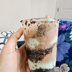 Gelati layered with mint choc chip, chocolate soft serve, and Oreo crumbles