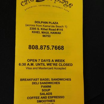 Dolphin Plaza - Menu from Cafe La Plage - Shopping Centers Near Me - Kihei, Hawaii
