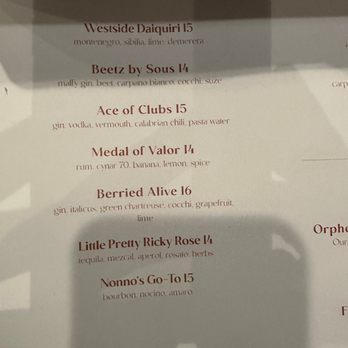 Bastone - Cocktail menu - Pasta Shops Near Me - Atlanta, Georgia