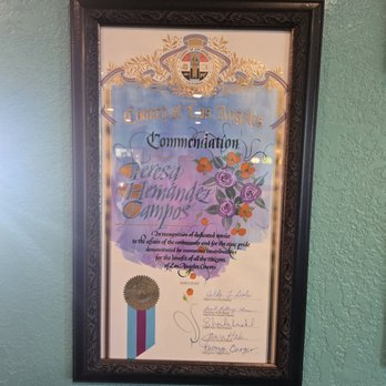 Teresita's - Proclamation from the Los Angeles Board of Supervisors - Mexican Near Me - Los Angeles, California