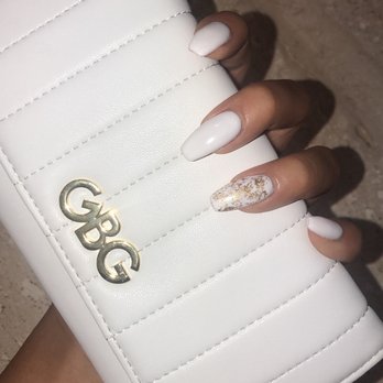 Doan's Nails - White coffin nails with gold foil $40 (I got a fill) - Nail Salons Near Me - San Francisco, California Doan's Nails - White coffin nails with gold foil $40 (I got a fill) - Nail Salons Near Me - San Francisco, California