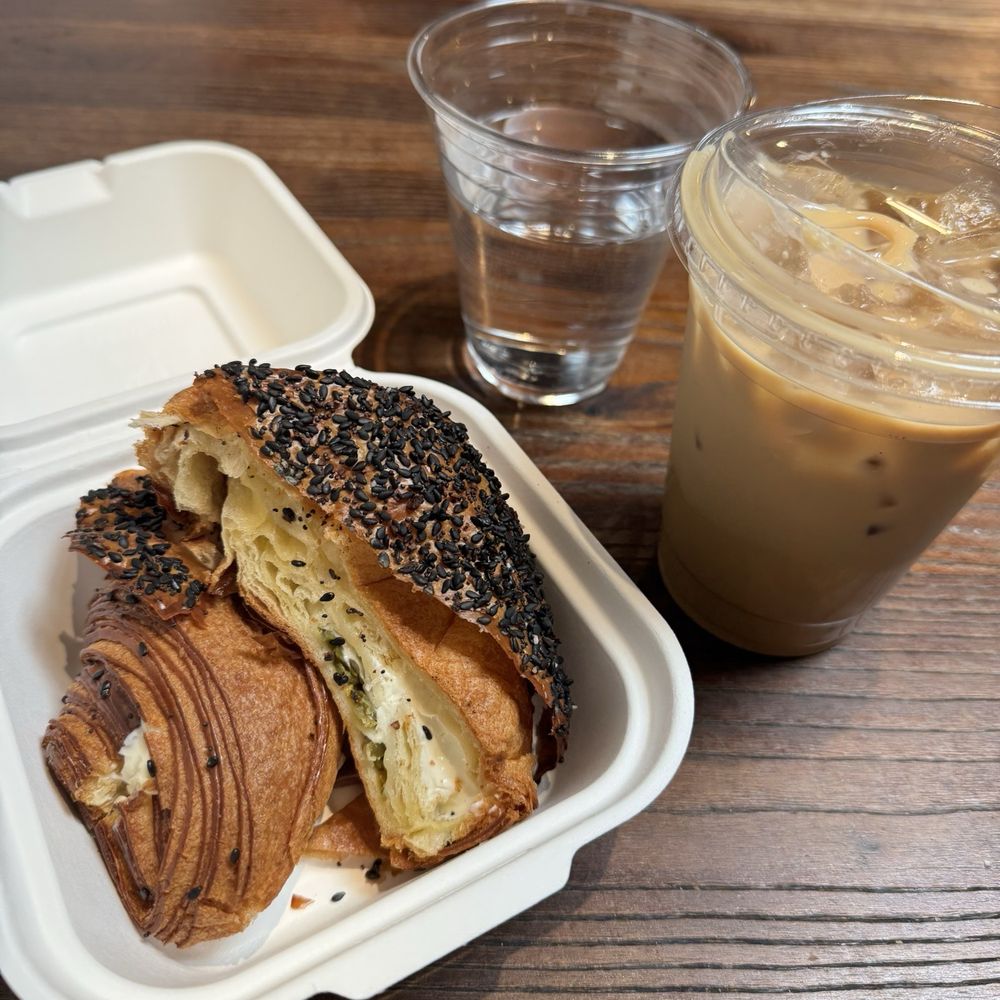 Golden State Coffee Roasters - Everything Croissant and Iced Spanish Latte with Oat Milk - Coffee Roasteries Near Me - Placentia, California Golden State Coffee Roasters - Everything Croissant and Iced Spanish Latte with Oat Milk - Coffee Roasteries Near Me - Placentia, California