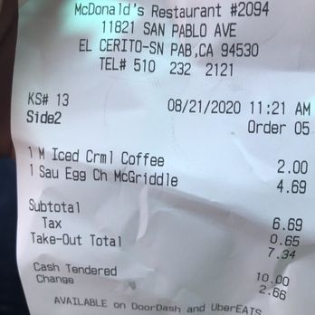 McDonald's - Reciept - Burgers Near Me - El Cerrito, California