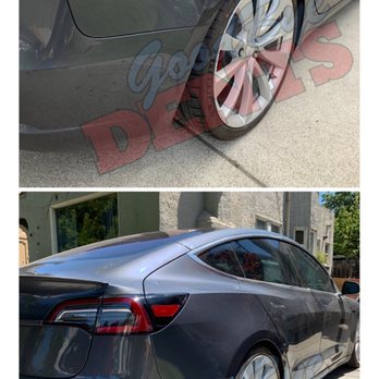 Goodbye Dents Mobile - 2019 Tesla model 3 got a nasty dent while backing up. Sometimes the sensors don't pick up your surroundings - Body Shops Near Me