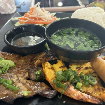 Pho Real & Grill Vietnamese Bistro - Combo plate, grilled pork chop, grilled shrimp and eggrolls - Vietnamese Near Me - Tracy, California Pho Real & Grill Vietnamese Bistro - Combo plate, grilled pork chop, grilled shrimp and eggrolls - Vietnamese Near Me - Tracy, California
