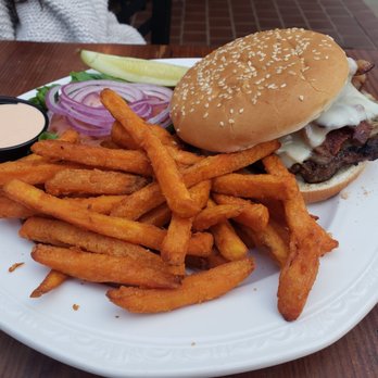 Aromas Grill - Aromas Burger w/ sweet pot fries - American Near Me - Aromas, California Aromas Grill - Aromas Burger w/ sweet pot fries - American Near Me - Aromas, California