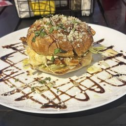 Grilled Chicken Caprese on a Garlic Knot bun
