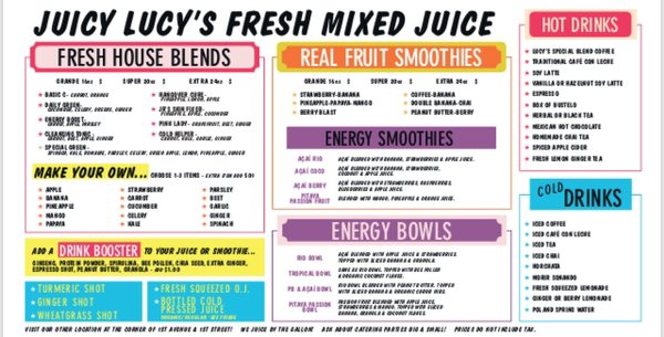 Menu photo 1 Juicy Lucy Juice Bar New York, NY Menu photo 1 Juicy Lucy Juice Bar New York, NY