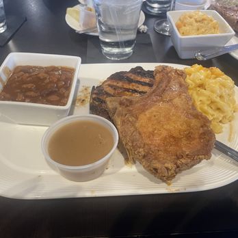 Della J's Delectables - Pork chops with baked beans, macaroni and cheese and gravy. - Southern Near Me - Alexandria, Virginia