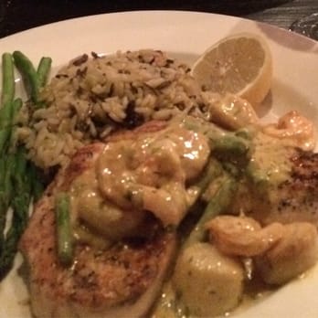 The Keg Steakhouse + Bar - Bramalea - I believe this is the Sirlion Oscar with chicken topped off with shrimp and asparagus and can choose one side. I chose rice. - Seafood Near Me - Brampton, Ontario
