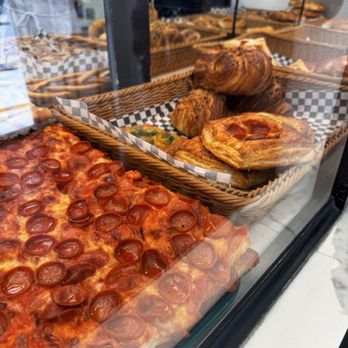 Cuneo Bakery - Pepperoni focaccia (left) Croissant assortment (right) - Bakeries Near Me - South San Francisco, California