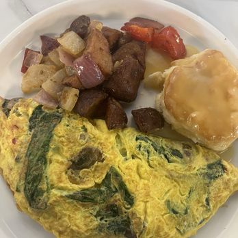 Brulee - Veggie omelette with potatoes and a honey butter biscuit - Breakfast & Brunch Near Me - Chicago, Illinois Brulee - Veggie omelette with potatoes and a honey butter biscuit - Breakfast & Brunch Near Me - Chicago, Illinois