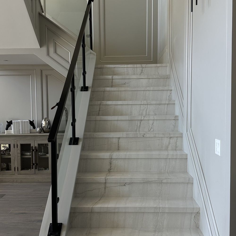 Custom Honed Porcelain staircase fabrication and installation Custom Honed Porcelain staircase fabrication and installation