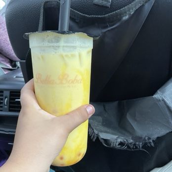 Bella Boba - Mango Lava Milk and peach popping boba - Coffee & Tea Near Me - Naperville, Illinois