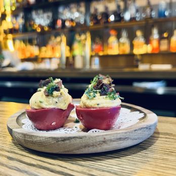 Cook's Burger Bar - Beet deviled eggs...just wow. - Burgers Near Me - Williamsburg, Virginia Cook's Burger Bar - Beet deviled eggs...just wow. - Burgers Near Me - Williamsburg, Virginia