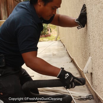 Fresh Aire Duct Cleaning - Our knowledgeable and thorough serviceman, cleaning a dryer exhaust vent - Air Duct Cleaning Near Me - Glendale, California Fresh Aire Duct Cleaning - Our knowledgeable and thorough serviceman, cleaning a dryer exhaust vent - Air Duct Cleaning Near Me - Glendale, California