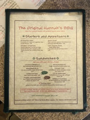 Menu photo 6 Hannah's Bar-B-Q Lenoir, NC