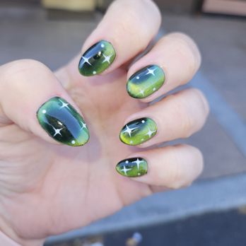 Oasis Nails Salon - Cat Eye nails with nail art by Mimi - Nail Salons Near Me - Santa Clara, California Oasis Nails Salon - Cat Eye nails with nail art by Mimi - Nail Salons Near Me - Santa Clara, California