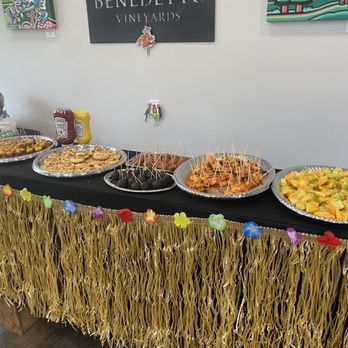 Benedetto Vineyards - a buffet of food on a table - Wine Tasting Room Near Me - Dallas, Oregon Benedetto Vineyards - a buffet of food on a table - Wine Tasting Room Near Me - Dallas, Oregon