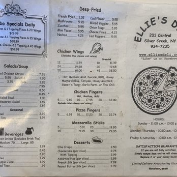 Ellie's Deli - Pics of current menu. 11/30/19 - Delis Near Me - Silver Creek, New York Ellie's Deli - Pics of current menu. 11/30/19 - Delis Near Me - Silver Creek, New York