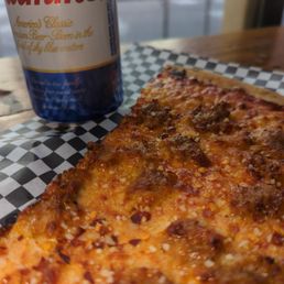 Pizza and a beer. Pizza and a beer.