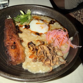 Stirling - Congee Risotto like rice w/ egg, crispy onions and Pork Belly - Seafood Near Me - Akron, Ohio Stirling - Congee Risotto like rice w/ egg, crispy onions and Pork Belly - Seafood Near Me - Akron, Ohio